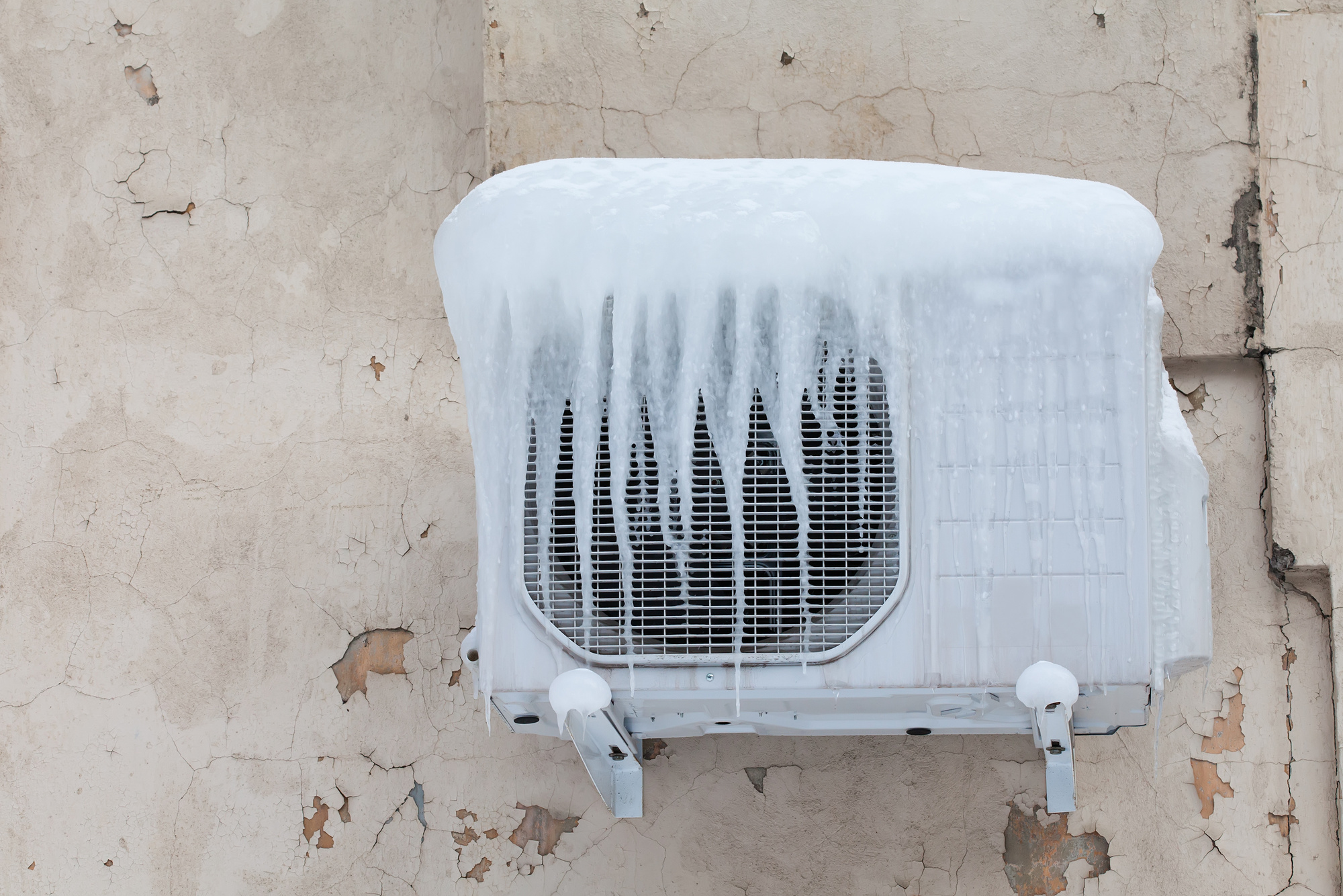 HVAC system covered with ice